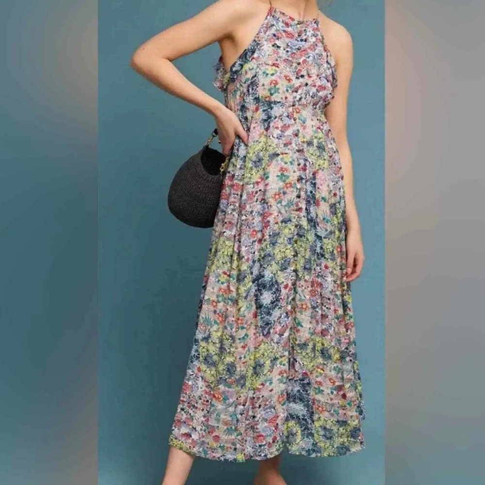 Meadow Rue by‎ Anthropologie Allerton Floral Maxi Dress 100% Viscose Long #cc